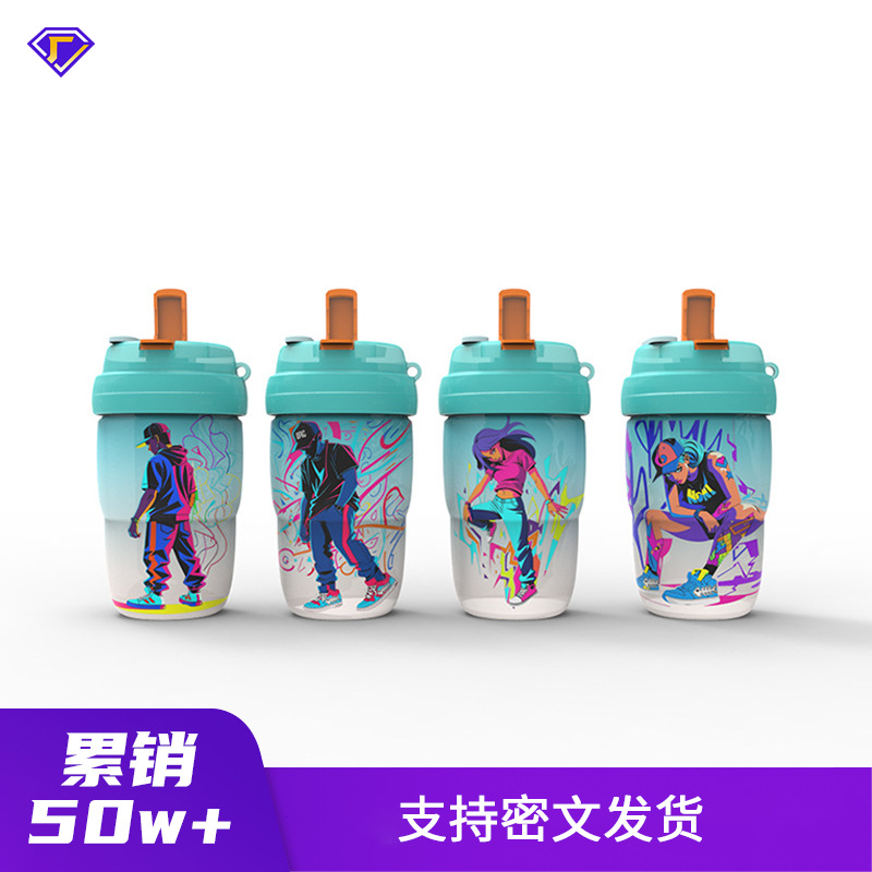 国漫卡通高颜值塑料杯耐高温双饮车载水杯吸管大容量磨砂感