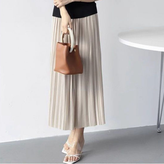 Elegant and elegant slim high waist new skirt 2025 spring and summer commuter versatile long A- line pleated skirt