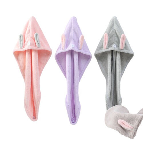 Rabbit ears dry hair hat, cute, water-absorbent and quick-drying, cute student dry hair hat for women with long hair, new coral velvet turban