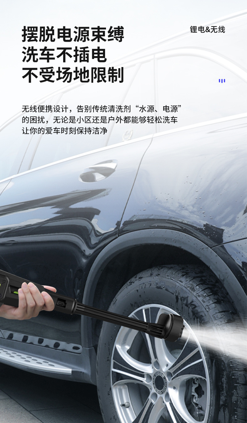 New Lithium Battery Rechargeable High-Pressure Water Gun Wireless Car Wash Water Gun Convenient Mini Car Wash Machine Electric Car Wash Artifact