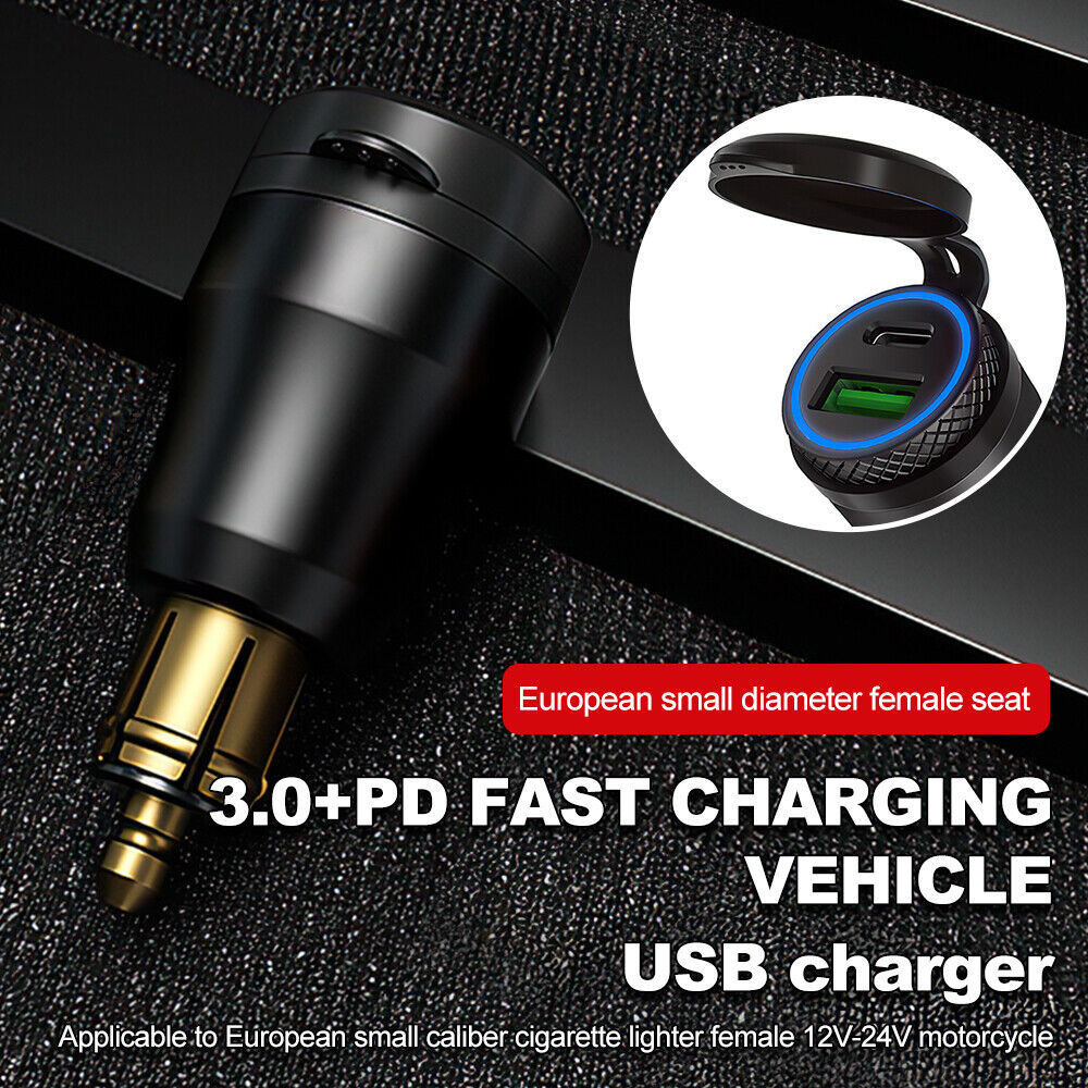 Motorcycle Small Diameter European Cigarette Lighter Mobile Phone USB Aluminum Alloy Charger Adapter Pd Super Fast Charging