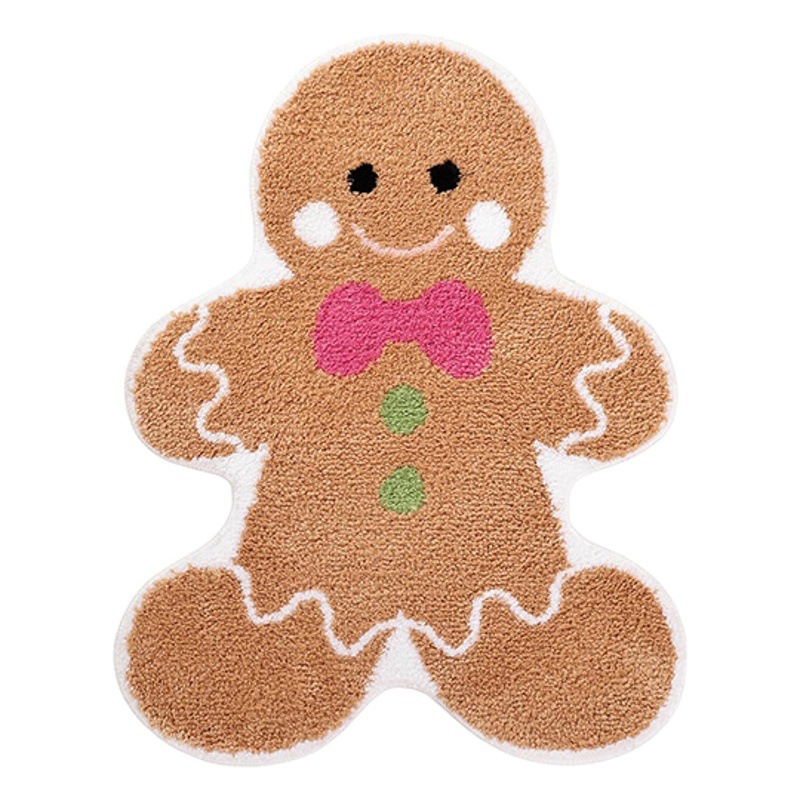 Alfombra decorativa de Navidad con forma de muñeco de jengibre, antideslizante y suave para sala o entrada