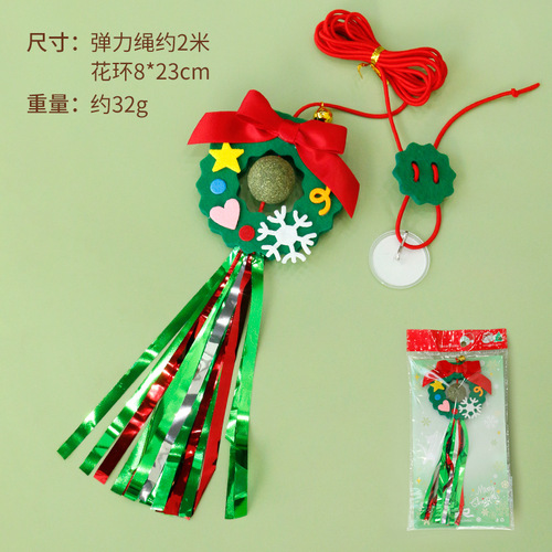 Original design pet Christmas elk wreath cat toy hanging on door to entertain cat swing elastic rope cat toy stick