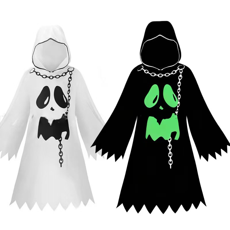 Halloween Children's Cloak Ghost Face White Ghost Cloak Cosplay Theme Party Dress up Costume
