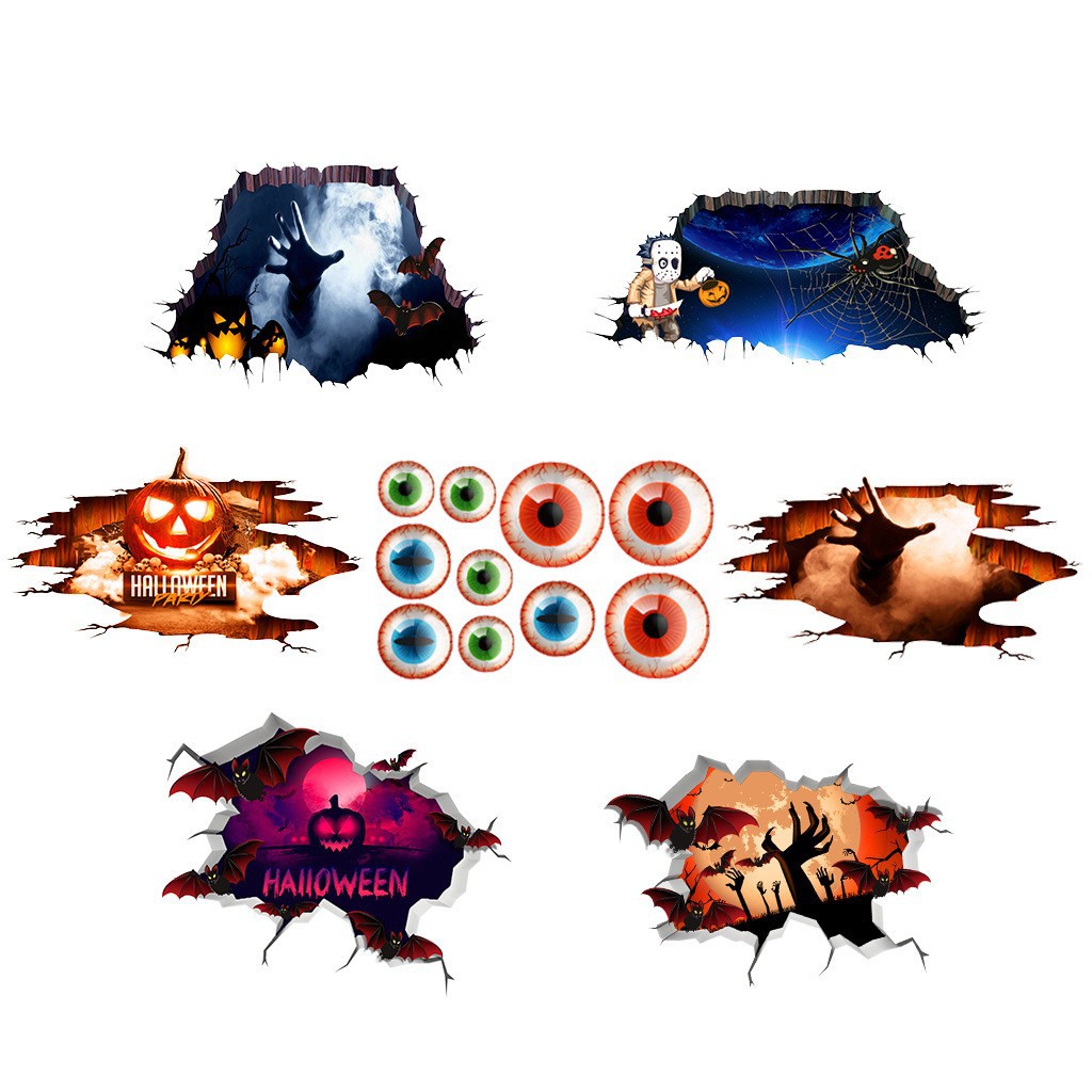 Horror 3d stickers Halloween bar decoration wall stickers haunted house secret room background layout props three-dimensional horror stickers