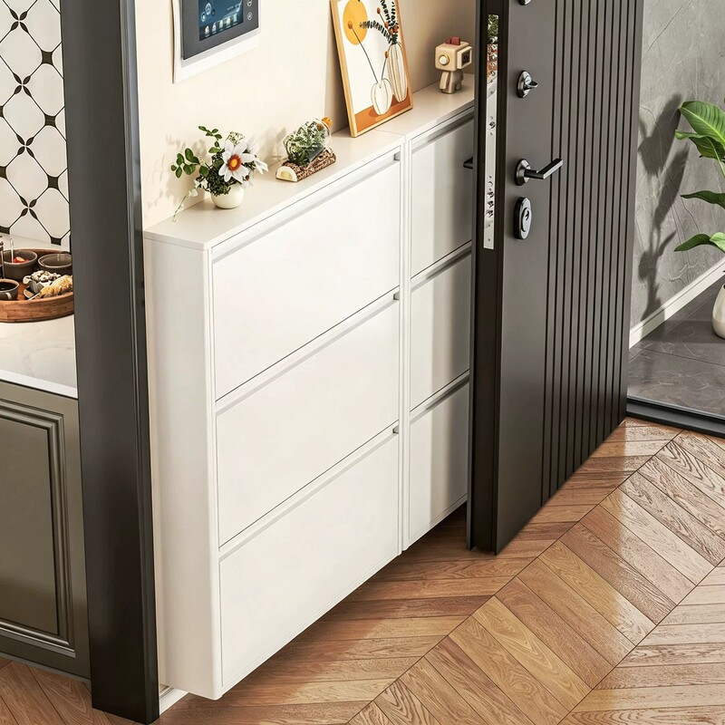 Steel ultra-thin flip-door shoe cabinet for home entrance, 2026 new model, extremely small narrow hallway shoe rack Steel ultra-thin flip-door shoe cabinet for home entrance, 2026 new model, extremely small narrow hallway shoe rack