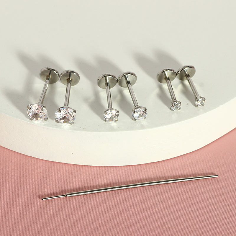 Stainless Steel Classic Basic Zircon-Inlaid Barbell Nose Stud Lip Stud Ear Cartilage Stud 20G Piercing Jewelry detail image 7