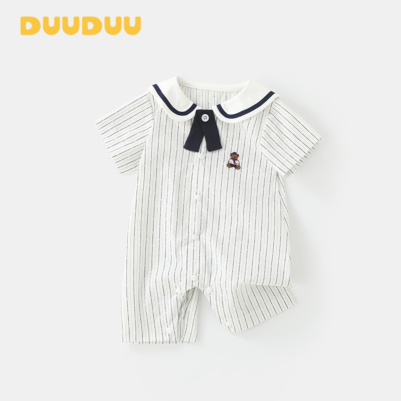 Duuduu Striped Romper Summer Thin Baby Onesie Newborn Clothes Short-Sleeve Class a Baby Jumpsuit