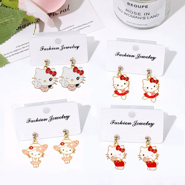 Korean Style Sanrio Cute Cartoon Earrings Jewelry Women's Unique Simple Earrings S925 Silver Needle Hello Kitty Earrings