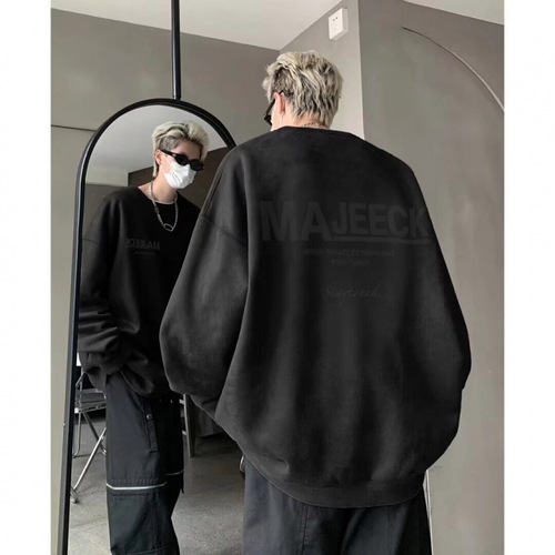 New Autumn/Winter Round Neck Sweatshirt with Hong Kong Style, Ins Korea Version, Versatile, Simple Campus Style Couple Print Sweatshirt Top