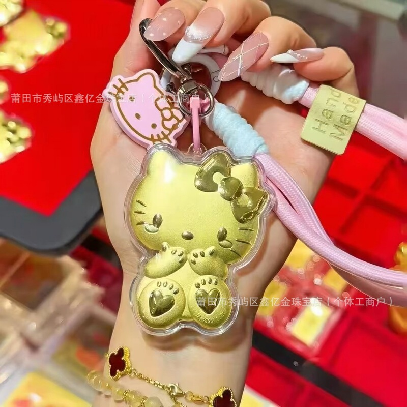 ハローキティ猫純金キーホルダー 999 かわいい KT ゴールドペンダント携帯電話チェーンバッグ車のペンダントホットスタイル|undefined