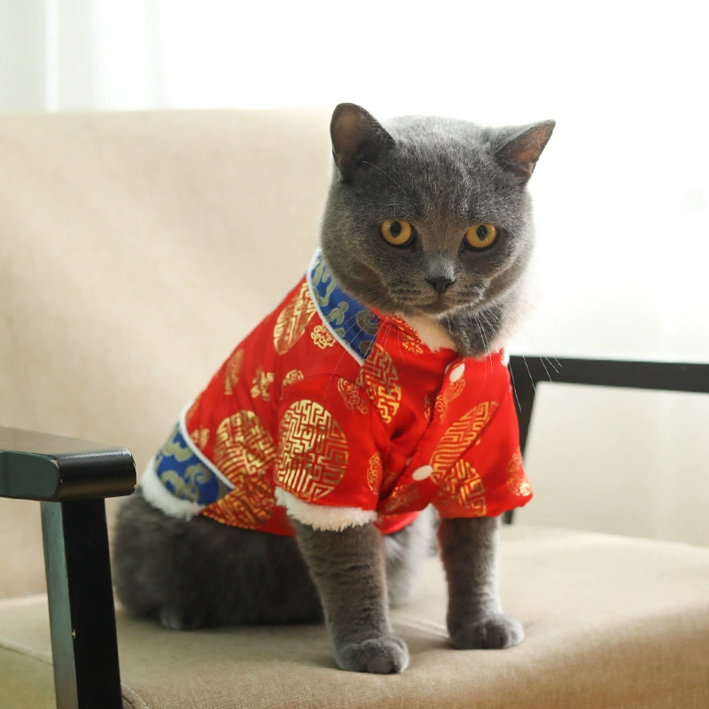 Cat Tang тканевая Пряжка двуногая собака Tang кошка Новогодняя одежда осенне-зимняя одежда маленькая молочная кошка Чонсам для домашних животных