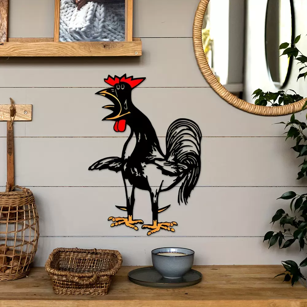跨境铁艺大公鸡家居摆件壁画户外庭院栅栏仿真家禽墙饰壁饰工艺品