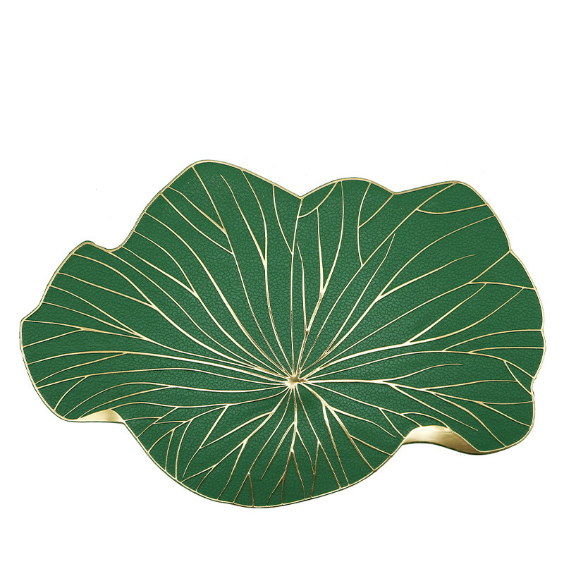 Nuevo mantel de oro con hoja de loto, juego de té chino, pvc, tapete de mesa impermeable y antideslizante, tapete de mesa de aislamiento térmico, posavasos de comida occidental, fácil de limpiar