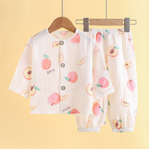 Dropshipping summer children's pure cotton home clothes set, boys' thin pajamas, baby girl's bloomers, air-conditioned clothes