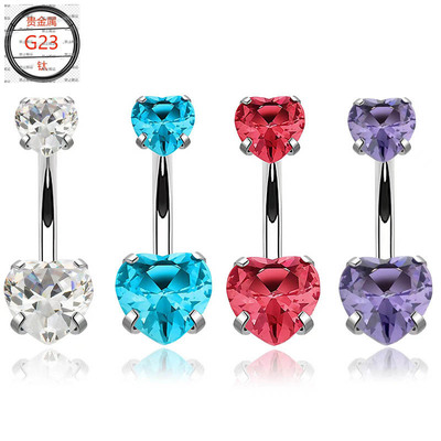 跨境爆款F136钛合金锆石肚脐钉双头多彩5A爆闪锆石镶钻肚脐钉