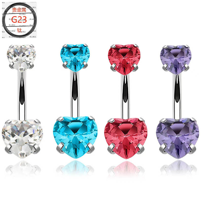 跨境爆款F136钛合金锆石肚脐钉双头多彩5A爆闪锆石镶钻肚脐钉