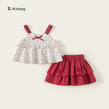 宥宝童装夏款蝴蝶结女童吊带上衣半身裙儿童套装碎花童装两件套