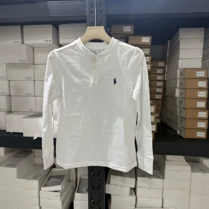 White long-sleeve women's T-shirt with round neck and small horse logo embroidery, casual top made of pure cotton, suitable for spring and autumn, versatile base shirt