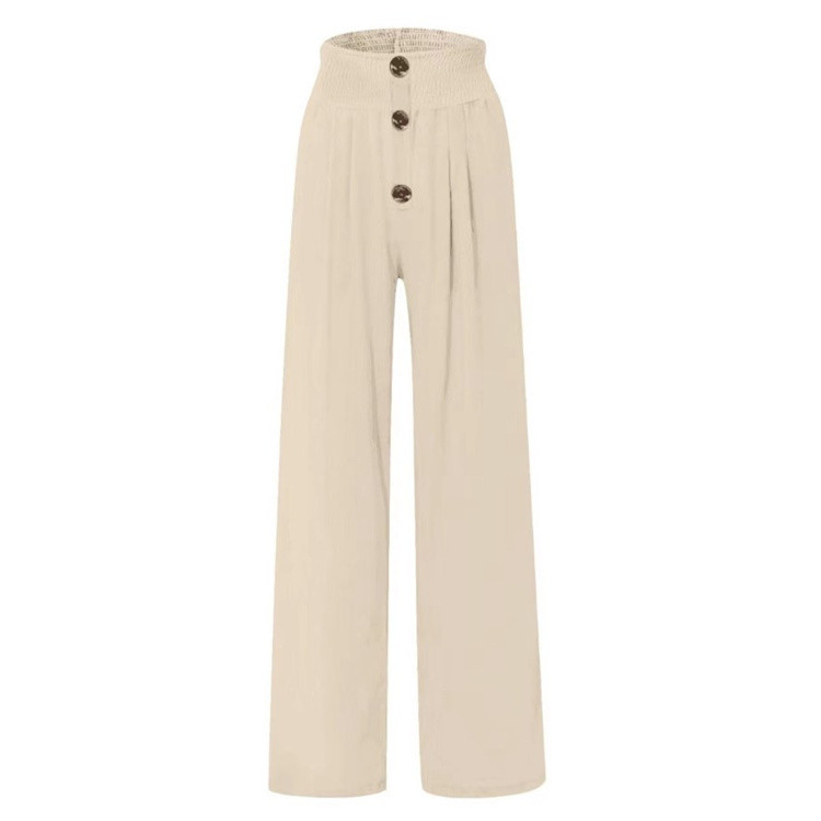 European and American Spring and Summer New Cross-border Women's Pants Solid Color Cotton and Linen Loose Loose Button Casual Wide Leg Women