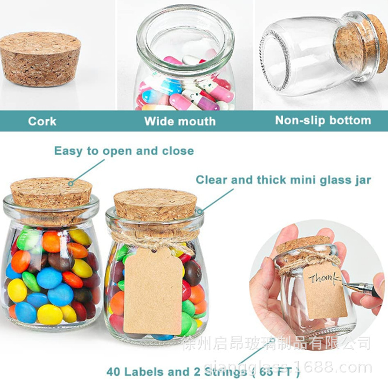 3.4 Onza l botella de pudín de vidrio espesa taza de leche taza de vela tapones botella de vidrio dulces latas de regalo