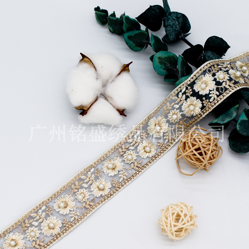 3.5cm新品欧根紗刺繍レース服アクセサリー漢服頭飾りベルトアクセサリーレース花リボン