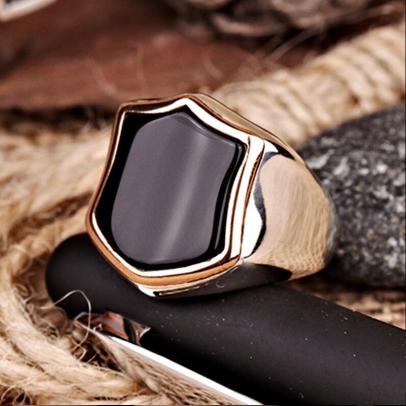 in stock Etsy cross-border new jewelry six-sided black oil ring fashion trend electroplating two-color engagement ring wholesale