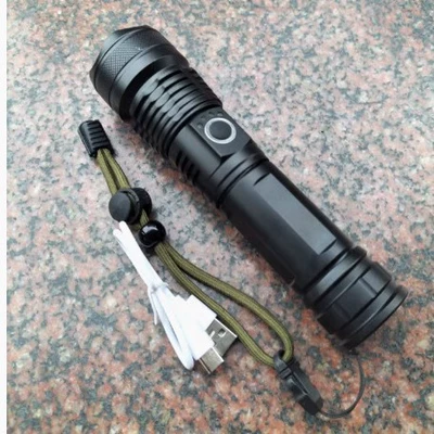 The new P50P90 aluminum alloy flashlight flood emergency warning electric telescopic zoom flashlight (UV fənərlər) - black-p50-single-flashlight-without-battery-foam-bag-packaging