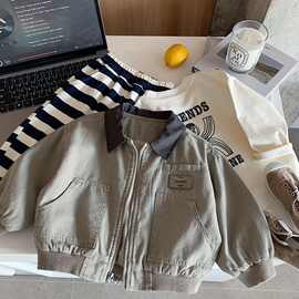 儿童外套2026春男童潮酷帅气复古风衣宝宝小童洋气工装夹克图片色