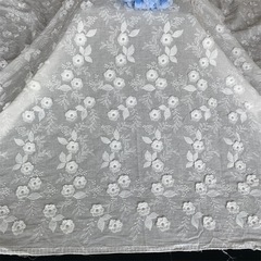 3D Fringe Plush Flower Cotton Embroidered Lace Edge Fabric Women's Window Curtain Dress 135cm Wide