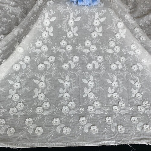 3D Fringe Plush Flower Cotton Embroidered Lace Edge Fabric Women's Window Curtain Dress 135cm Wide