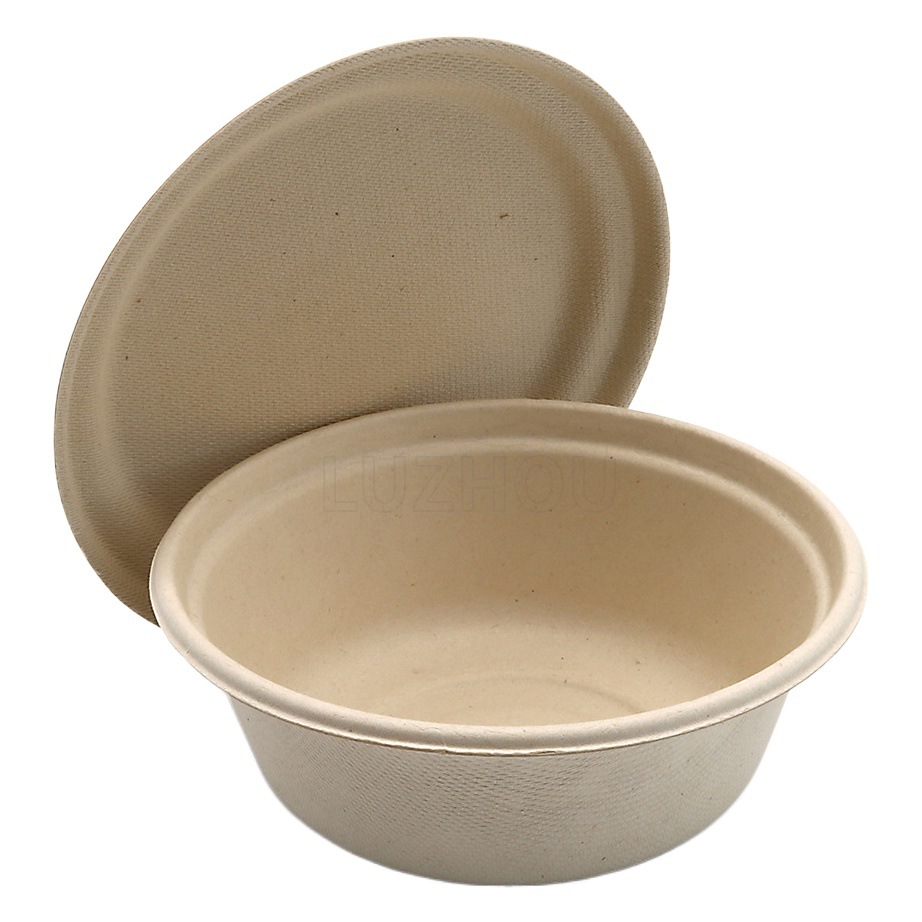 Fábrica verde al por mayor de pulpa de caña de azúcar desechable protección del medio ambiente vajilla borde estrecho 500ml tazón cubierta degradable compostable