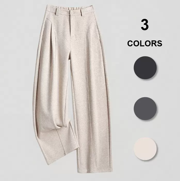 0263桑蚕丝绵羊毛开门襟直筒阔腿裤女秋冬高腰垂感休闲裤加绒加厚