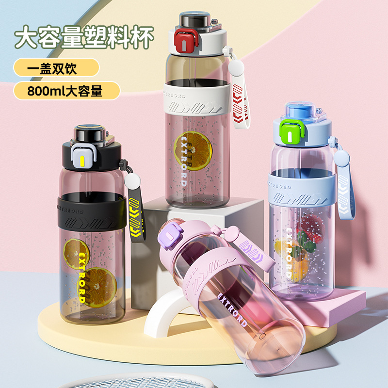 夏季新款户外运动水壶学生便携水杯大容量耐高温双饮口带吸管杯子