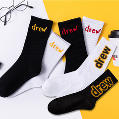 Smiling Drew Graffiti Letters 21ss with Croc Shoes Trendy Sports and Casual Mid-calf Socks for Men and Women