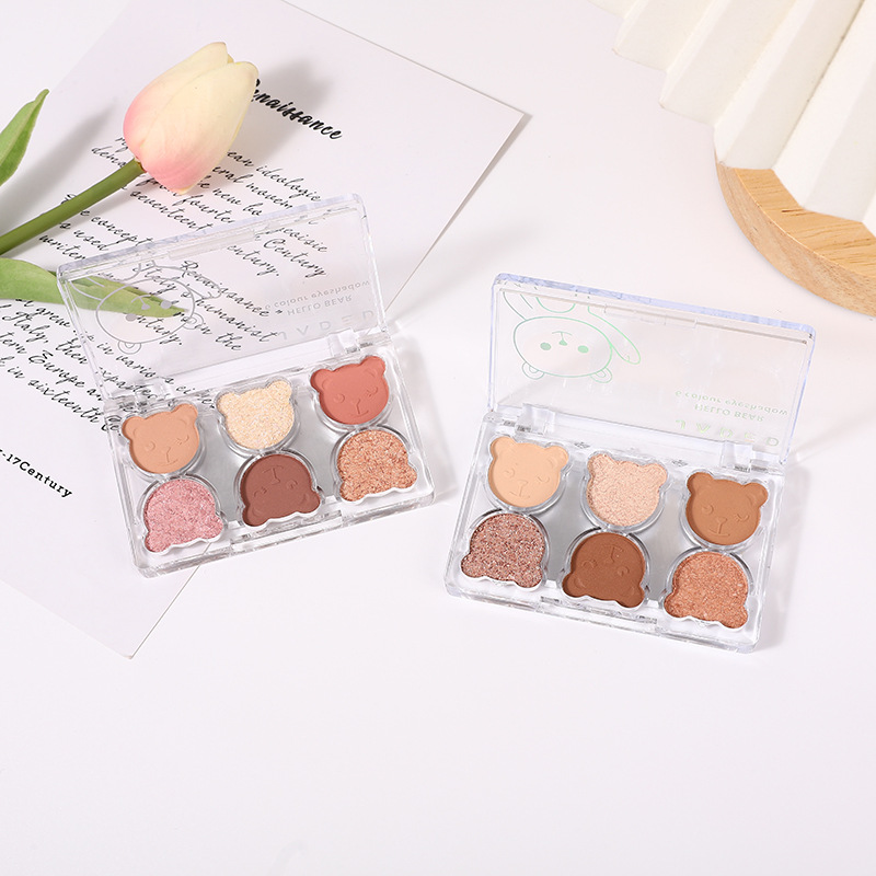 Paleta de Sombras de Ojos JADED, 6 Colores (Mate y Brillante), Diseño Oso