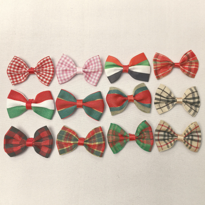 圣诞蝴蝶结 4*6㎝螺纹带 格子带包腰蝴蝶结 服装辅料织带领结头饰