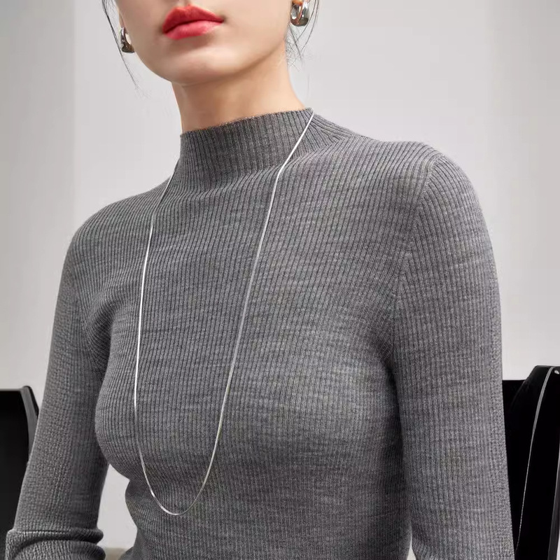 In-Stock Supply of High-End Versatile Skin-Friendly Women's Seamless Half-Turtleneck Wool Knit Sweater