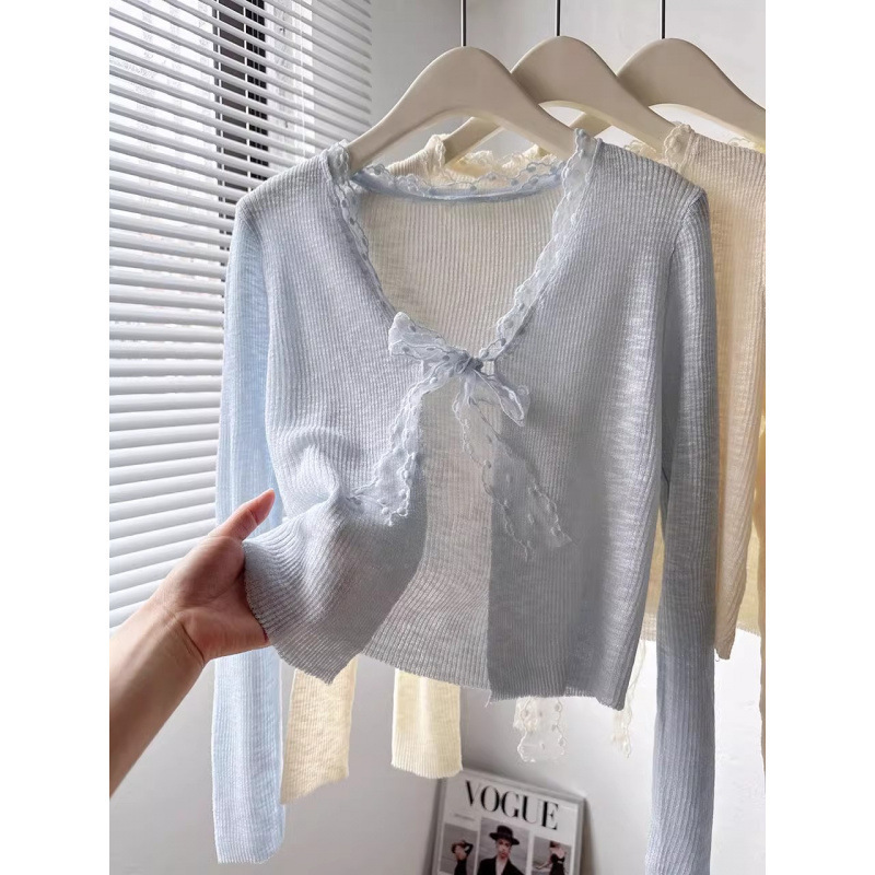 2025 Tweed Style Lace Splicing V Neck Short Knitted Cardigan for Women with Straps and Suspender Skirt Shawl Outer Wear