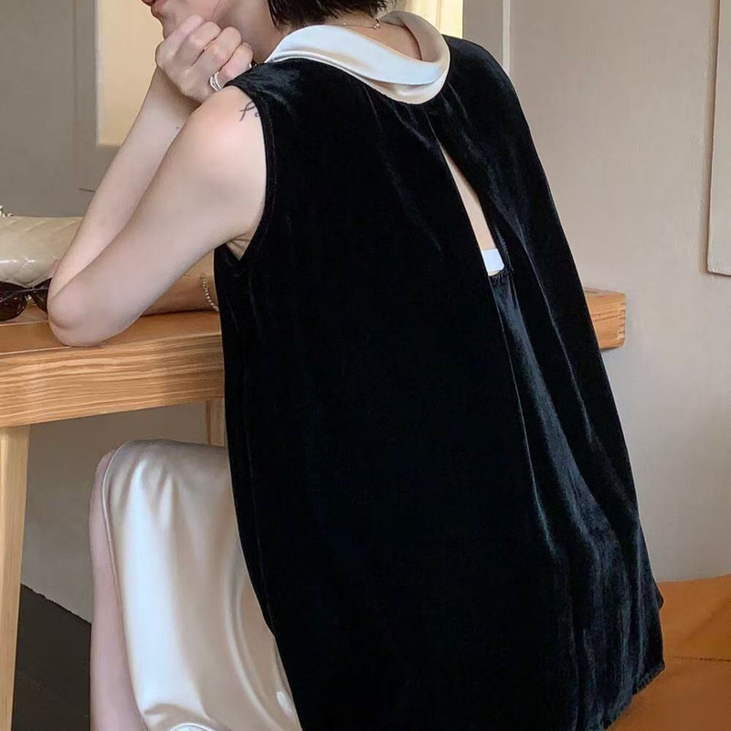 Genuine 100% mulberry silk vest! Elegant women's top with silk velvet and acetate back cutout Genuine 100% mulberry silk vest! Elegant women's top with silk velvet and acetate back cutout