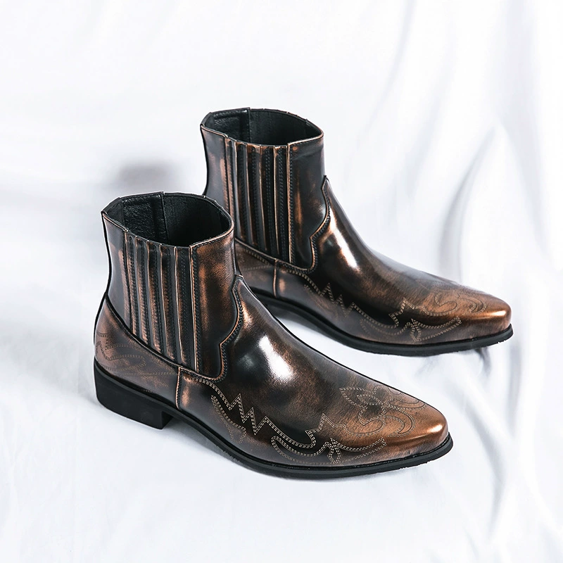 Мужские ретро кожаные сапоги Челси внешняя торговля досуг европейские и американские наконечные толстые каблуки в испанском стиле мужские мотоциклетные сапоги