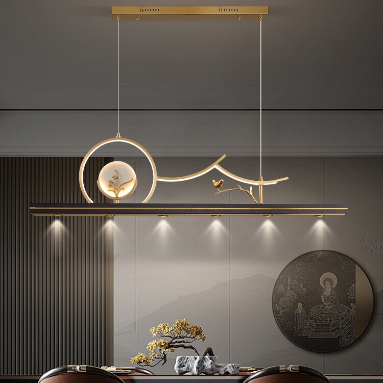 New Chinese-Style Restaurant Chandelier, All-Copper High-End Designer Song's Aesthetic, Linear Island Bar Tea Room Chandelier New Chinese-Style Restaurant Chandelier, All-Copper High-End Designer Song's Aesthetic, Linear Island Bar Tea Room Chandelier