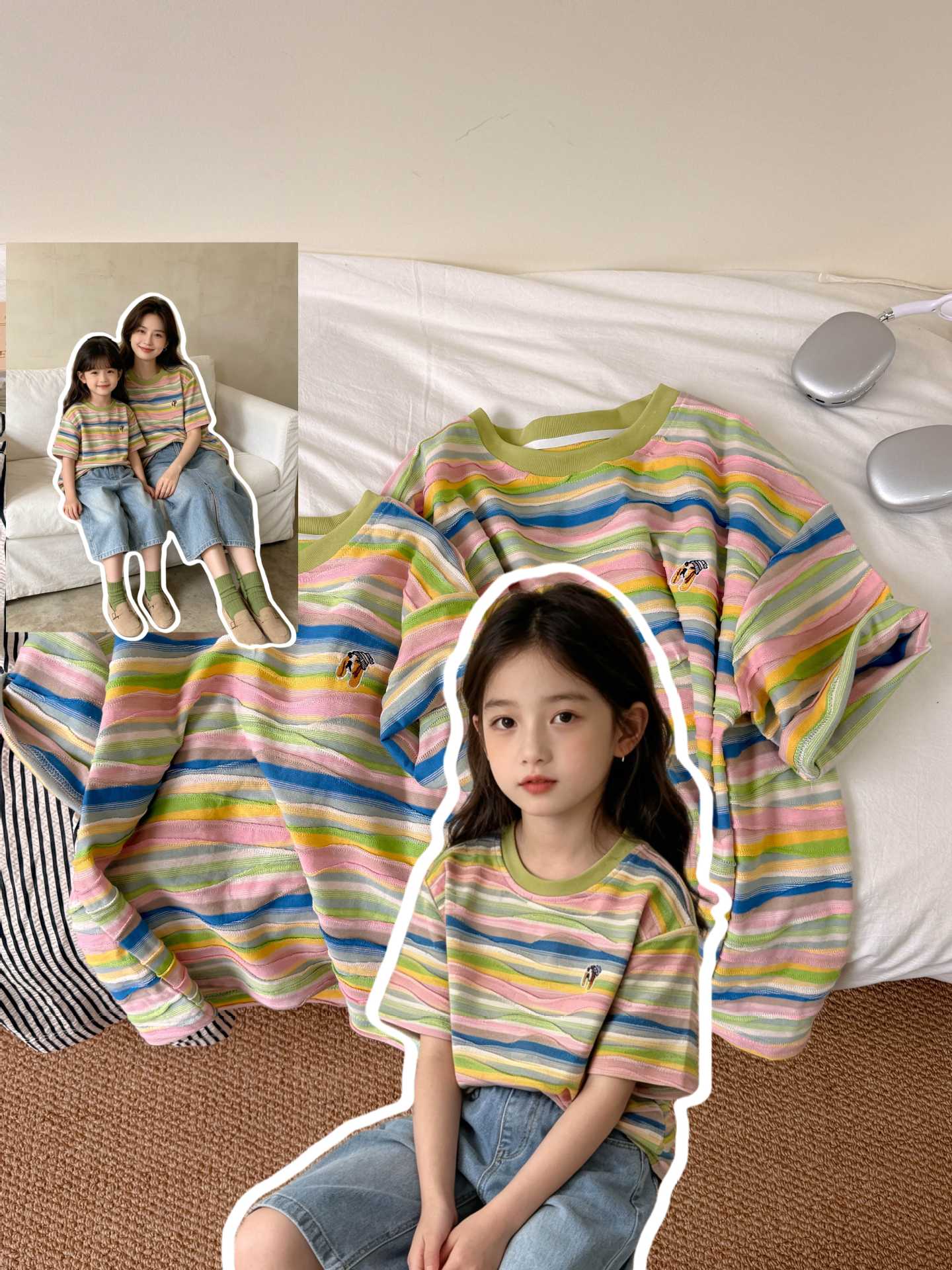 Summer Children's Clothing, Loose-Fitting, Pure Cotton, Cute Short-Sleeved Outfits for a Family of Four, Pure Cotton Short-Sleeved Outfits for Boys and Girls