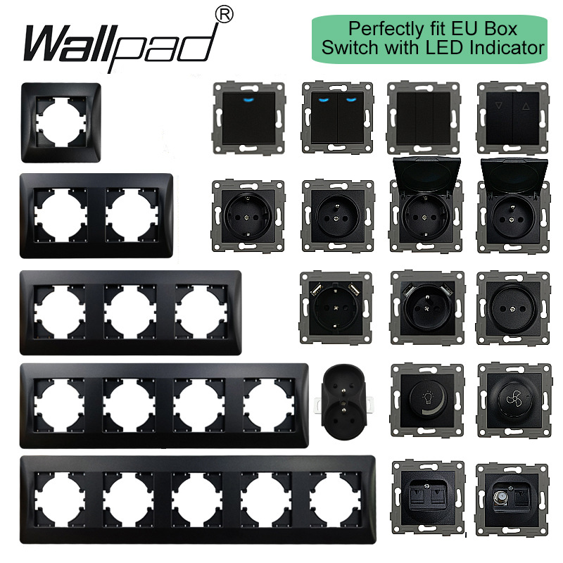 PC塑料黑色面板欧标德式法式外贸墙壁开关电源插座源头工厂跨境