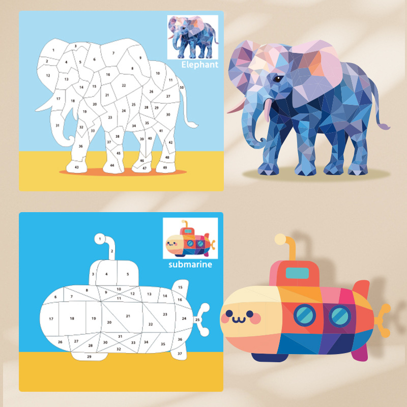 Collage geométrico 3D hecho a mano para niños jardín de infantes juguetes educativos creativos pegatinas de bricolaje educación temprana iluminación concentración image 5