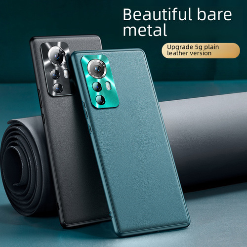 Applicable to Xiaomi 14 phone case genuine leather metal full coverage lens Redmi Note 13P anti-slip leather for K70 to protect