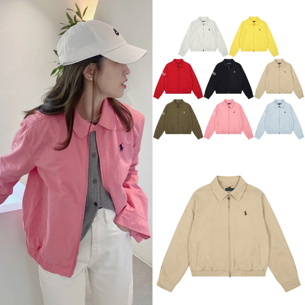 Rl Laff Polo Lapel Zipper Washed Stand Collar Long-Sleeved Jacket Women's Veteran Cadre Classic Harrington Jacket