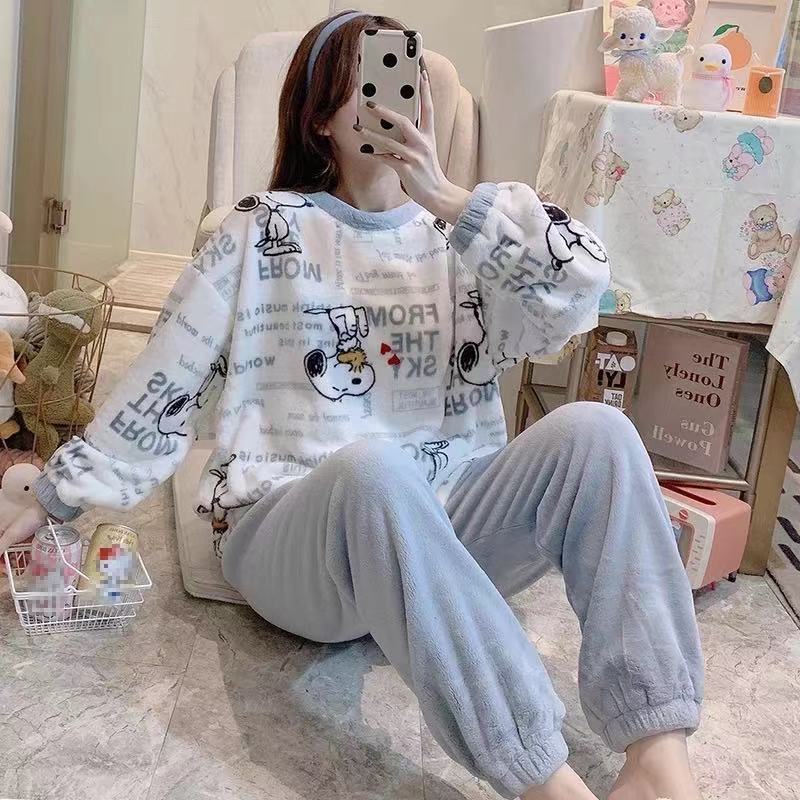Otoño e Invierno de lana de coral pijamas para las mujeres de invierno engrosada lana forrada franela princesa estilo dulce estudiante primavera homewear traje