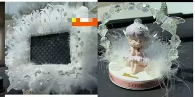 Car Ornament with a High-End | Car ornaments - ballet-girl-figurine-crystal-bead-rectangular-feather-cushion-white