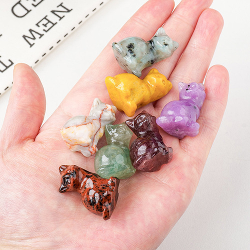 Natural crystal lucky cat carvings crystal raw stones semi-precious stones diy animal crystal crafts furnishings wholesale